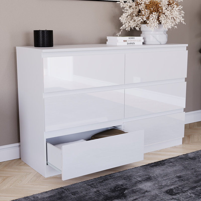 Oslo 6 Drawer High Gloss Chest, (FSC 100%) Bedroom Home Storage Furniture, White