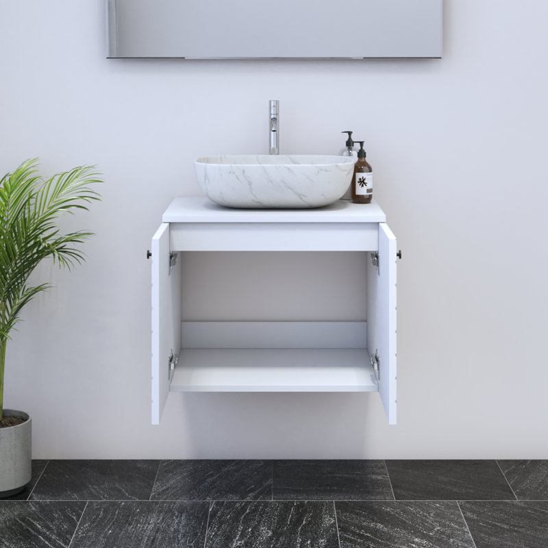 Karaya 23.6'' Single Bathroom Vanity with Top, White, White