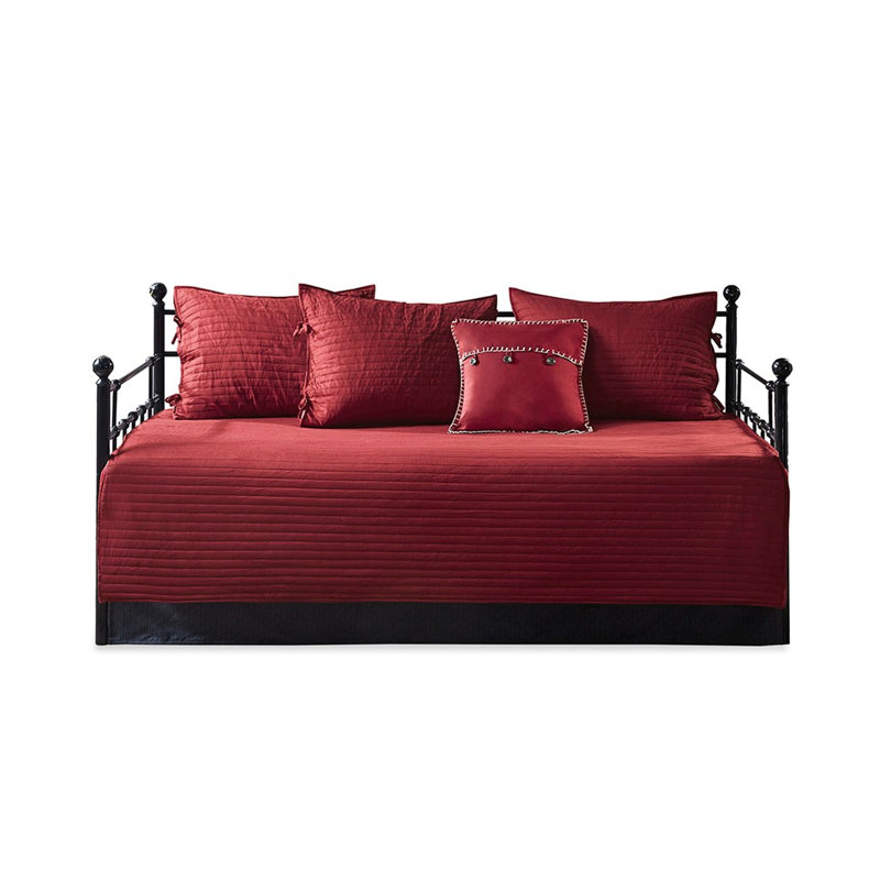 Twin Daybed Cover - 6 Pieces, Reversible Red Plaid, With Cotton Fill For A Peaceful And Relaxing Bedroom, Includes , Shams, Decorative Pillow, Lodge Theme Bedroom Atmosphere, Inspired
