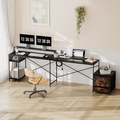 2-in-1 Convertible L-Shaped or Straight Computer Desk with Fabric Drawers, CPU Shelf & Built-in Power Outlets