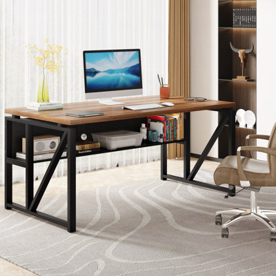 Modern 55-Inch Computer Desk With Stroage Shelf,Writing Deskfor Home Office