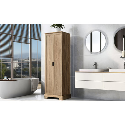 Armoire de rangement rectangulaire brune avec tablette réglable, deux portes, matériau, - protection contre le basculement, pour maison de style champêtre, 20 lb / tablette, capacité méditerranéenne de 20 lb par tablette
