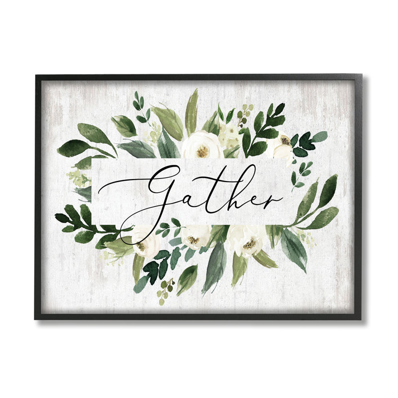 «Gather Text», fleur blanche, motif botanique vert délavé - impression, H 16 po x l 20 po x P 1,5 po