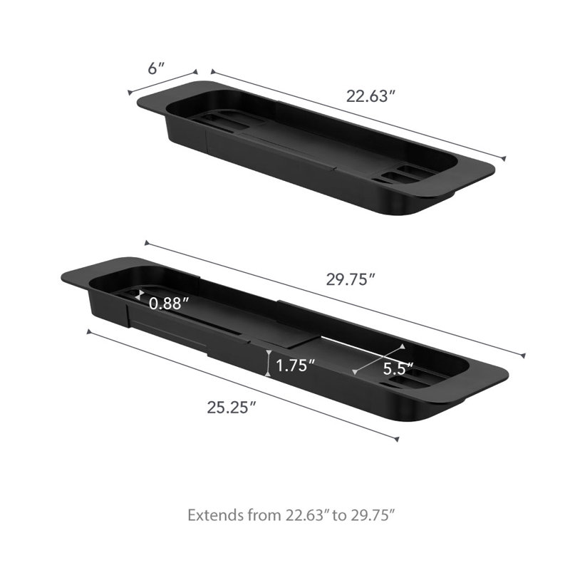 Black Expandable Plastic Bathtub Caddy with Storage