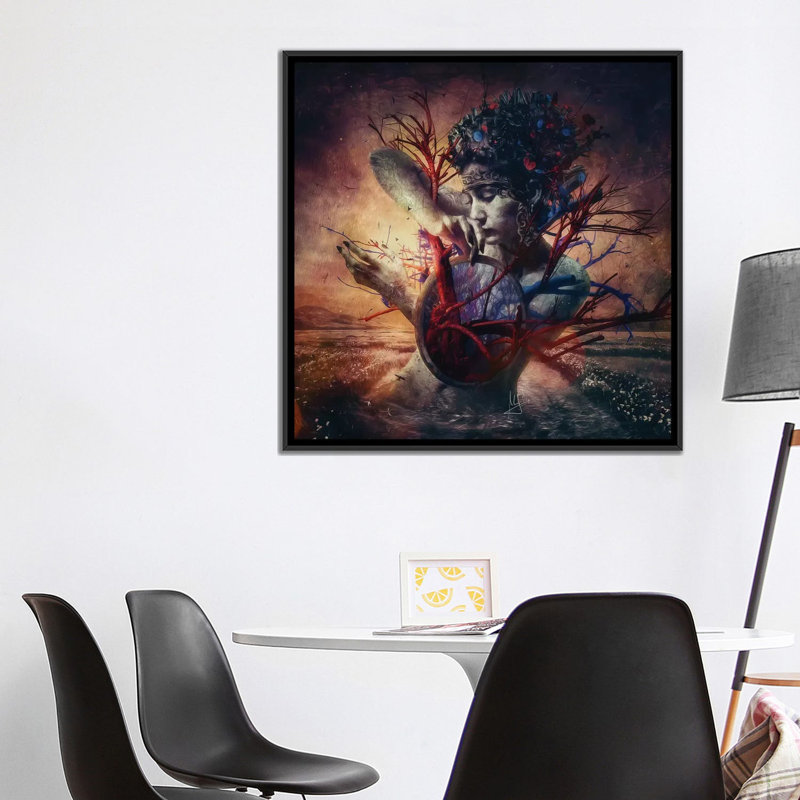 « fleur », impression sur toile, H 12 po x l 12 po x P 1,5 po, Toile avec cadre noir, Pas de tapis