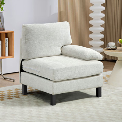 HOMCOM Module  Modular Sectional Sofa, Right Facing Armchair With Wood Legs And Pocket Spring  , , Cream