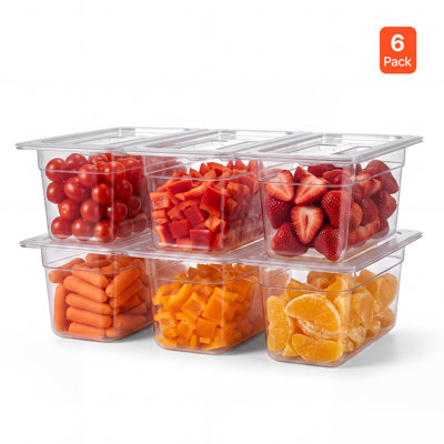 Bacs alimentaires en polycarbonate transparent, format 1/3, profondeur 15 cm, avec couvercle, pour restaurants, buffets et bars à salades, contenants de conservation des aliments à usage commercial, compatibles lave-vaisselle, empilables, graduations