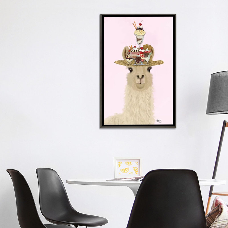 «Llama Ice Cream Hat» par Fab Funky - impression d'art graphique, Aucun mat, H 40 po x l 26 po x P 1,5 po
