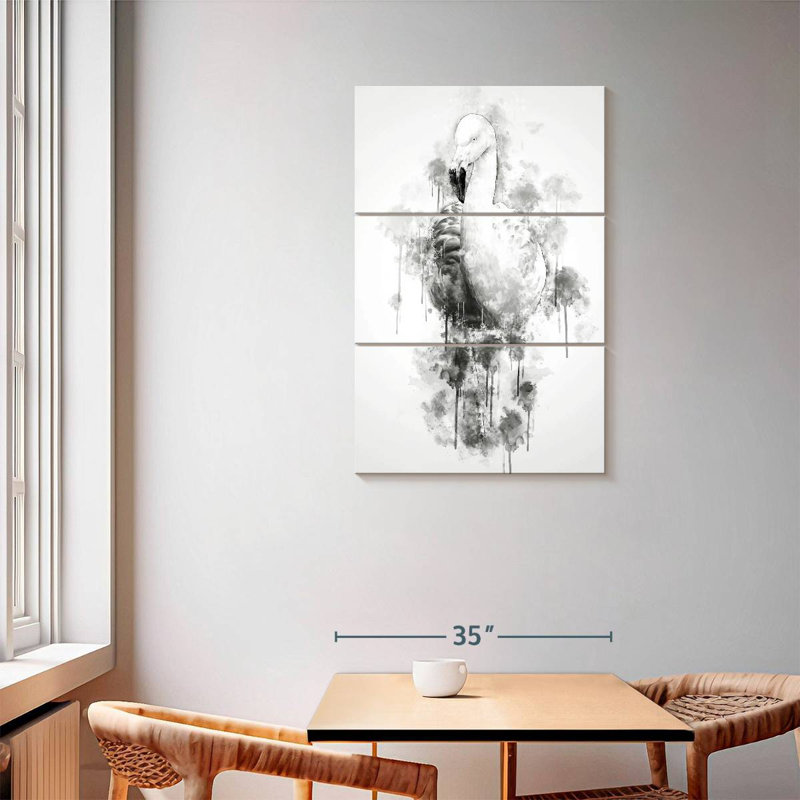 Brampt flamant noir et blanc, H 57 po x l 36 po