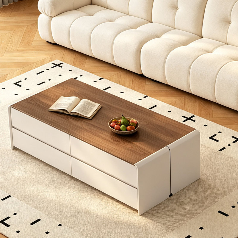 Table basse française avec rangement minimaliste, H 16,54 po x l 51,18 po x P 27,56 po