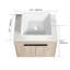 Meuble-lavabo flottant de conception moderne avec lavabo d'art en céramique, dalle de pierre plate blanche et petites tablettes de rangement, porte à fermeture douce, ensemble KD