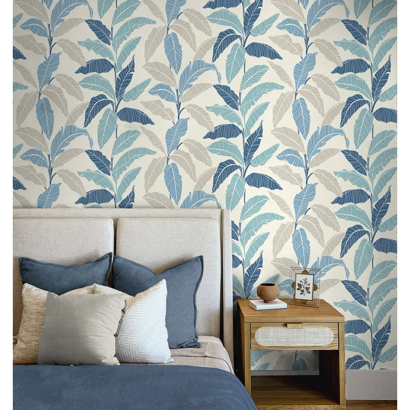 Tommy Bahama Leafy Palm 18' L x 20.5" W Peel and Stick Wallpaper Roll, Blue