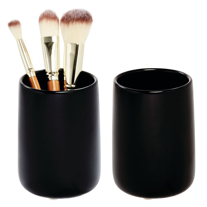 Ensemble de 2 verres en céramique pour comptoir ou meuble-lavabo iDesign - noir mat