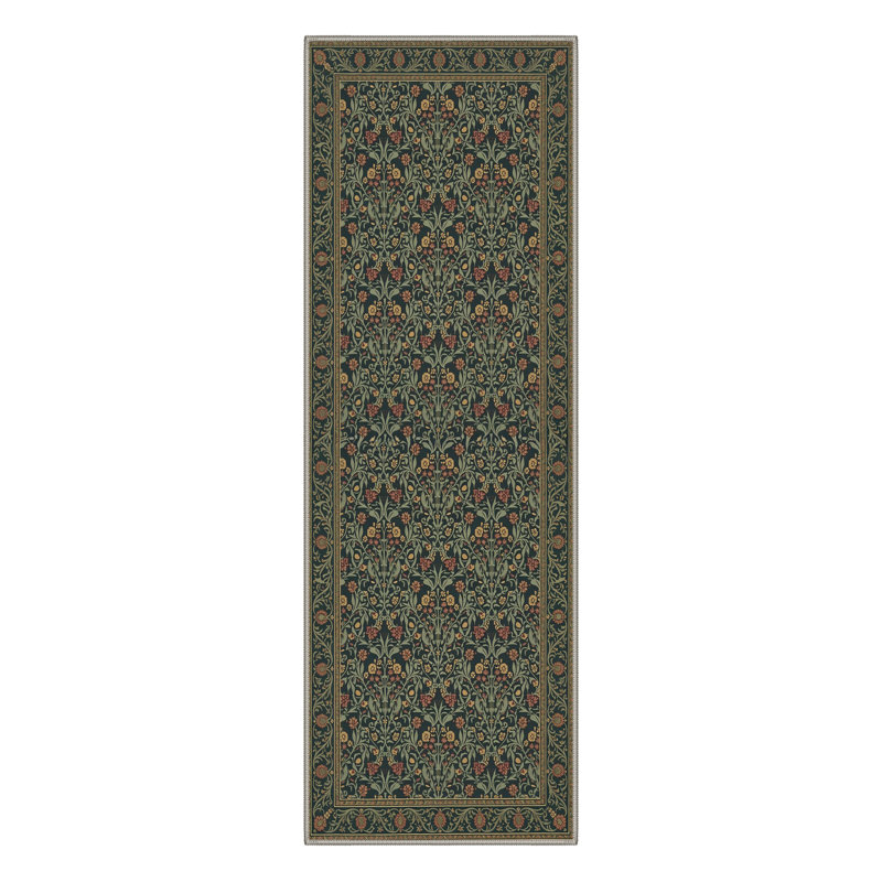 Vineyard Floral Vines Machine Washable Sage Indoor Area Rug With Non-Slip Backing, Runner 2'3" x 6'