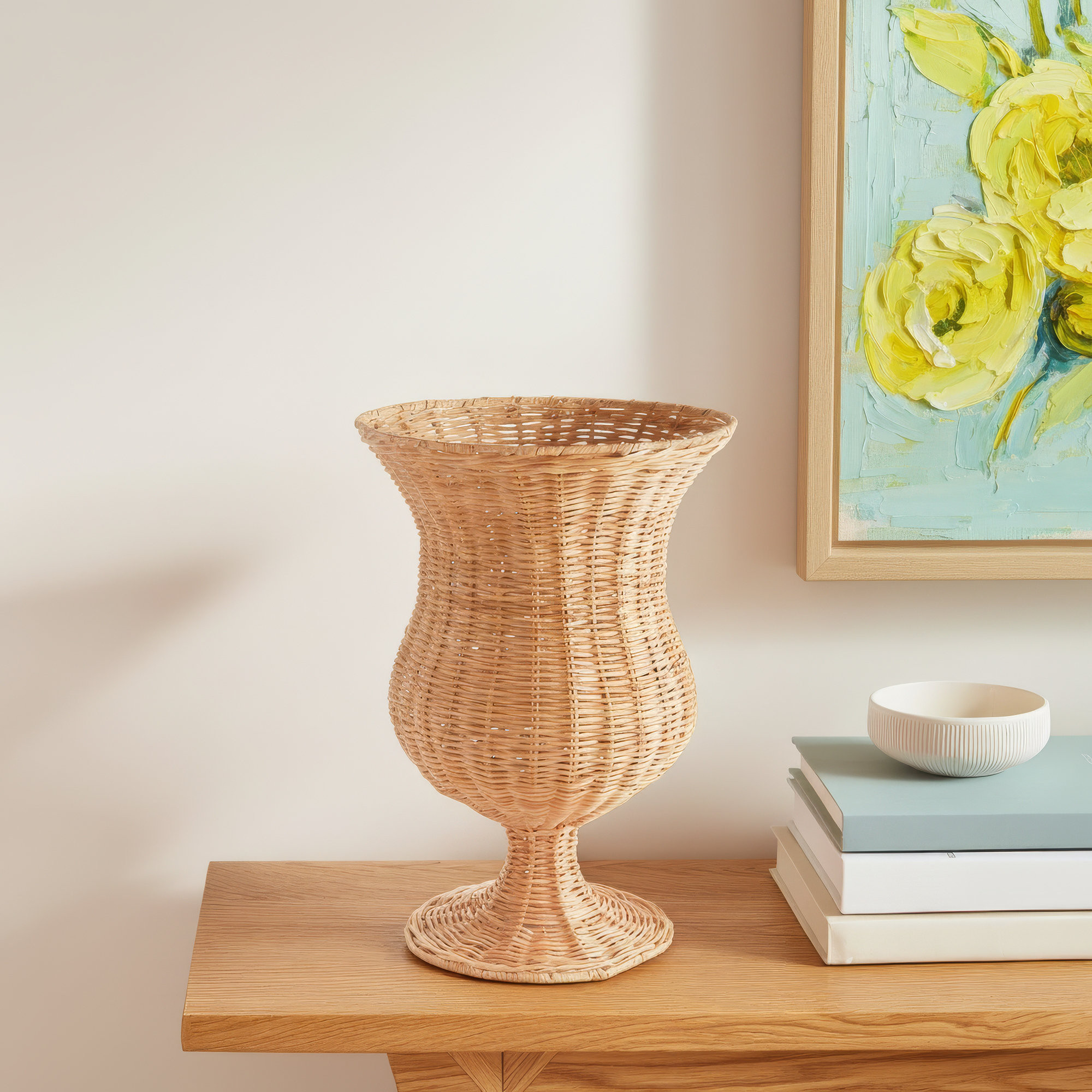 Classique Urn Lesles Rattan Woven Footed in Natural, 22" H x 15.5" W x 15.5" D