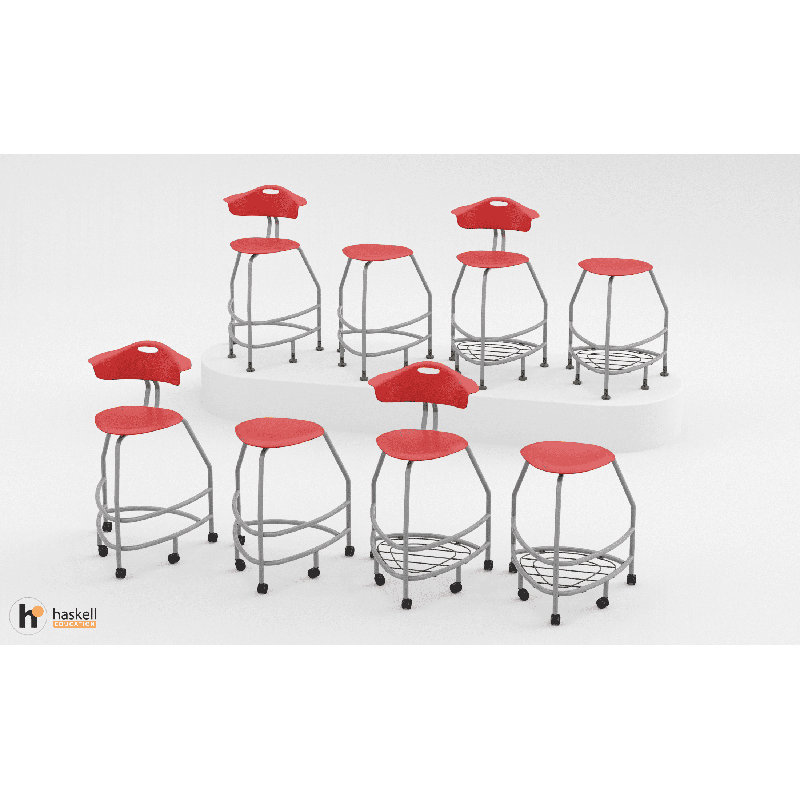 Tabouret 360, H 30 po, patins, Rouge
