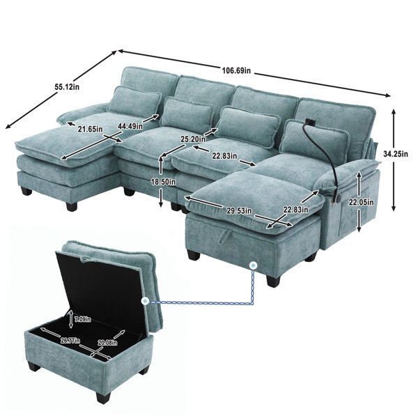 Latitude Run® 4 Seat U-Shaped , Chenille Upholstery, High Foam Filler ...