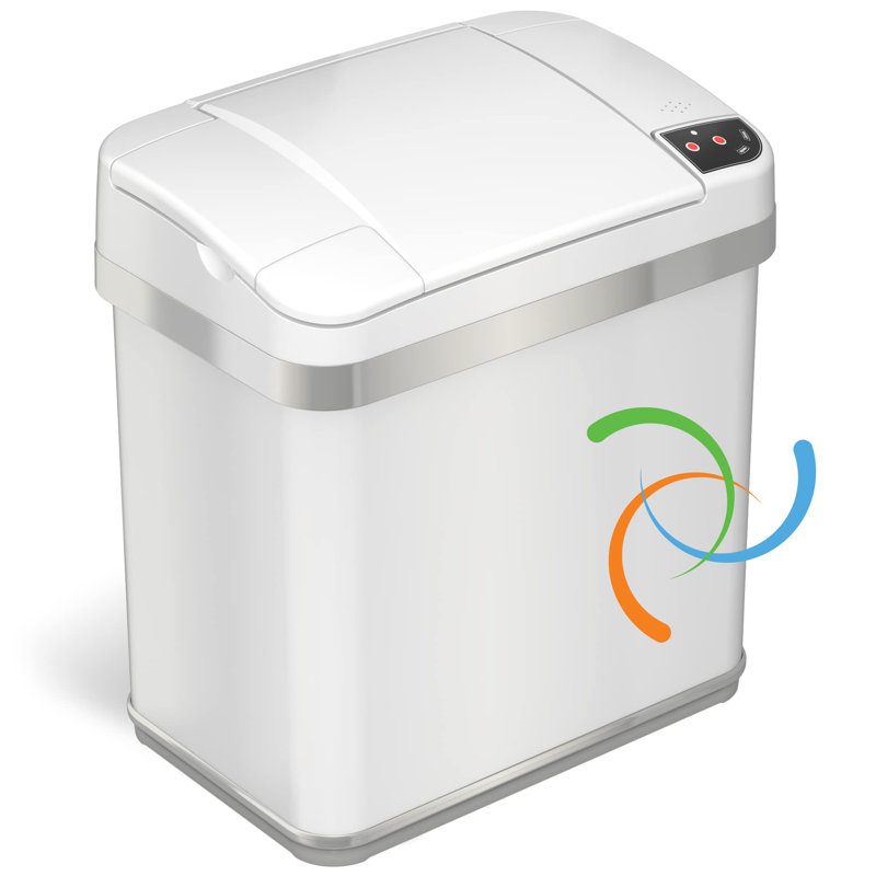 White Stainless Steel Touchless Sensor Kitchen Trash Can