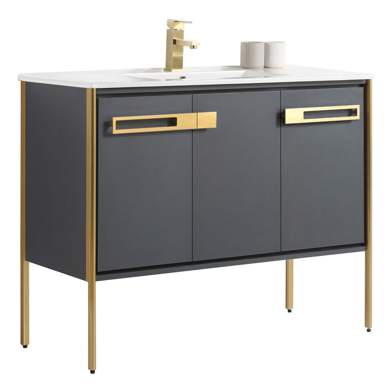Meuble-lavabo simple 42 po, Laiton satiné, Gris Onix
