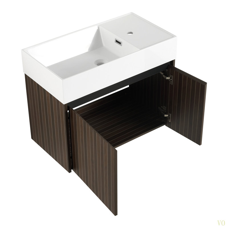 Armoire de salle de bain 30 po avec lavabo, portes à fermeture douce, fixation flottante, pour petite salle de bain, Brun
