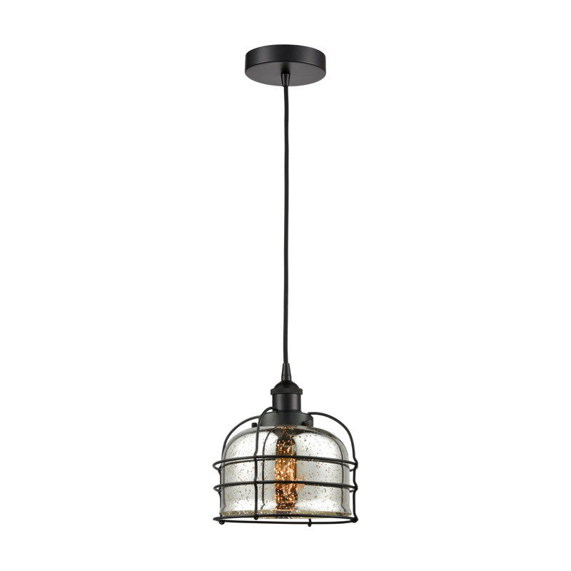 Luminaire suspendu 1 lumière Helladius, Argent mercuré plaqué, H 10,25 po x l 9 po x P 9 po, Noir mat