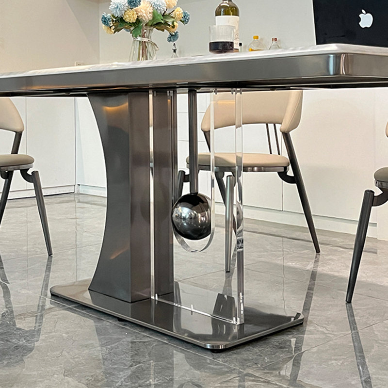 Microcrystalline Stone Dining Table And Chair 4 - Person Pedestal Dining Set, 29.5"H x 62.9"L x 33.4"W, Gray