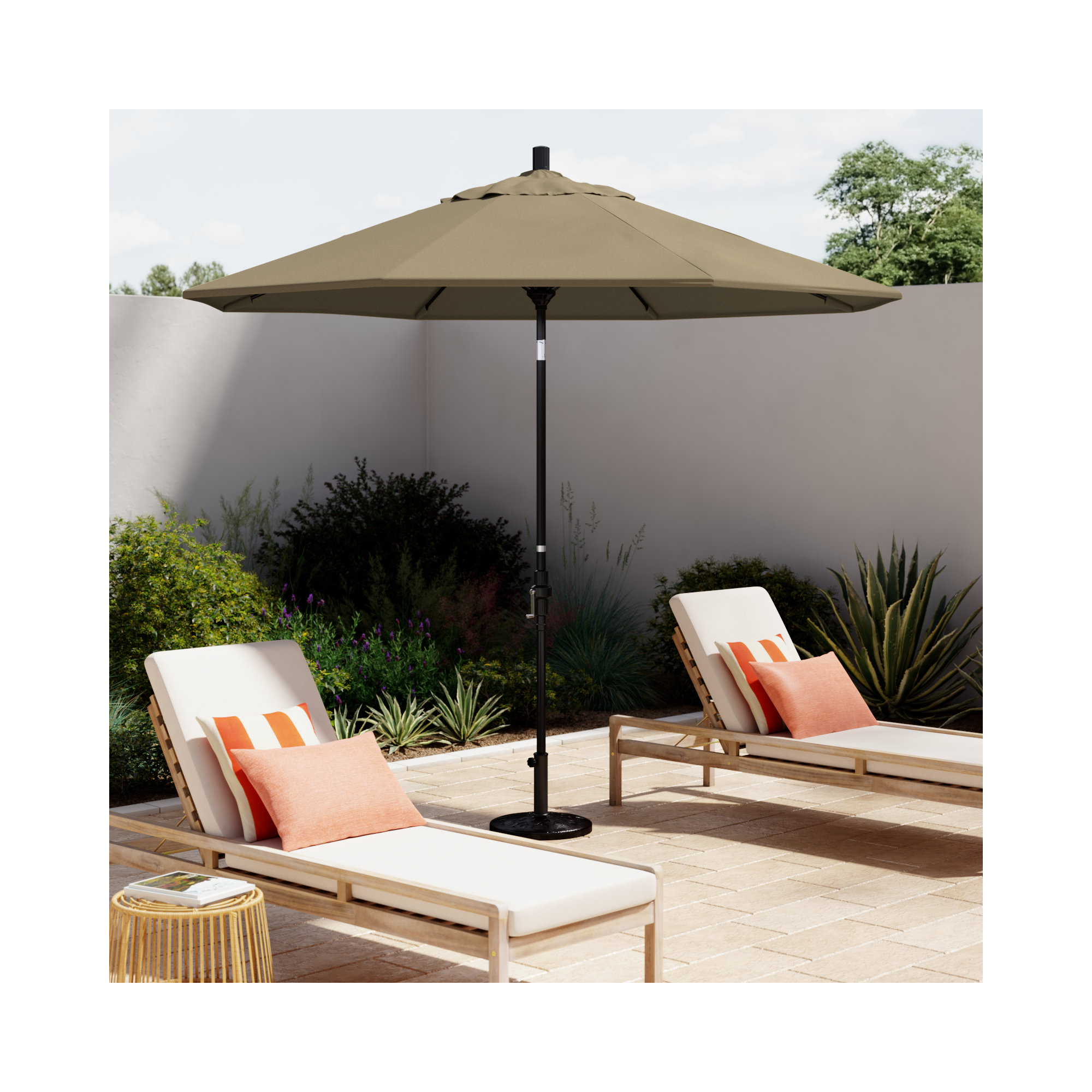 Roverta 9' Market Sunbrella® Umbrella, Canvas Heather Beige Sunbrella® Canvas, Silver
