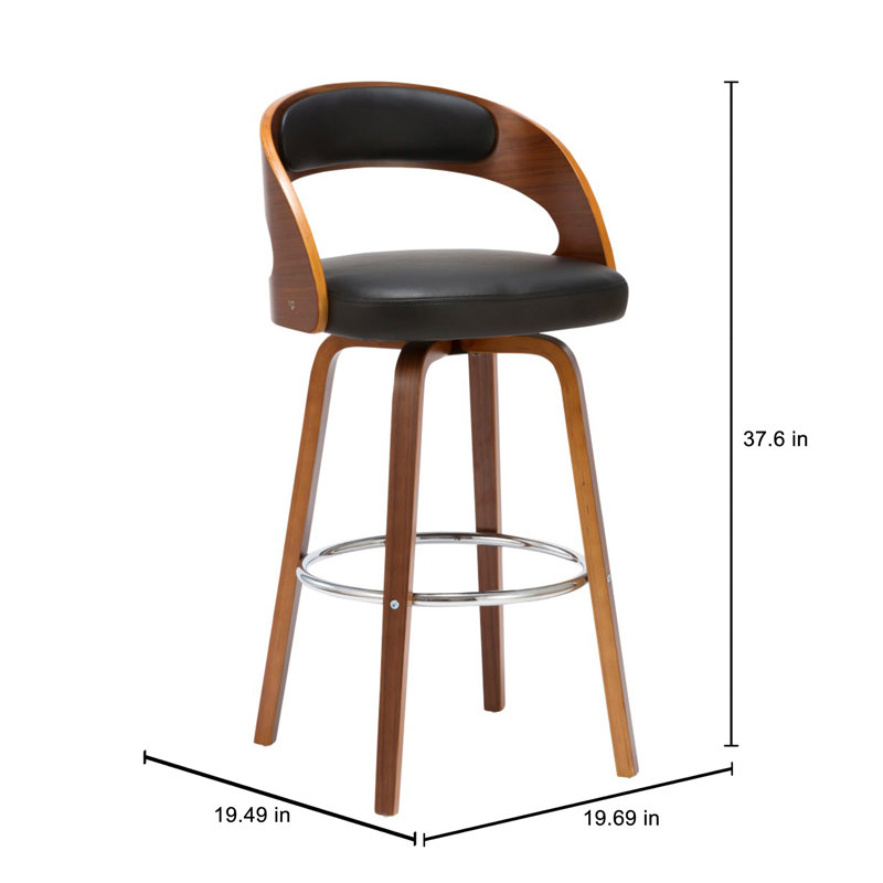 Swivel Upholstered Counter Stool with Solid Wood Frame, Black