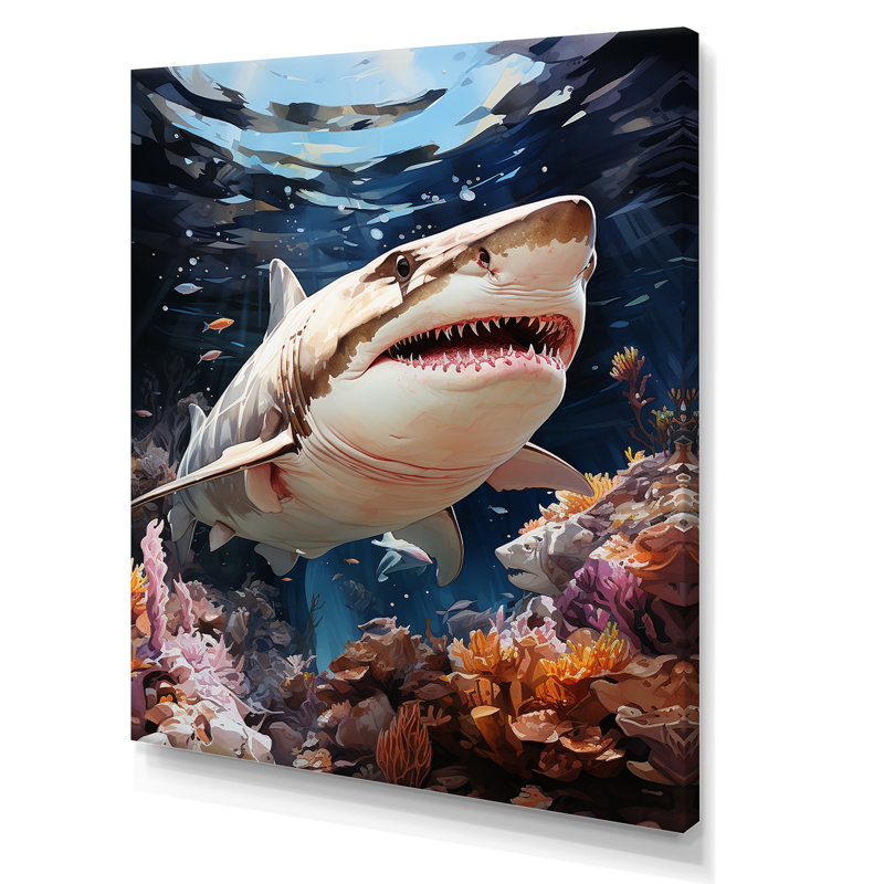 «Silent Hunter Sharks Portrait», reproduction sur toile, plage et océan, Toile tendue, H 44 po x l 34 po