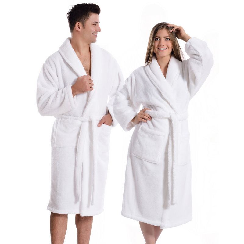 White Super Plush Microfiber Fleece Bathrobe, S/M