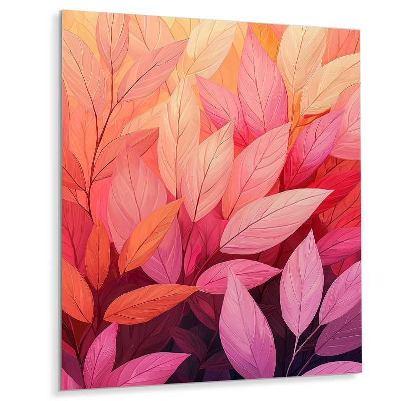 Coral Leaves Dance of the Forest II - Leaves, impression murale sur métal, H 32 po x l 16 po