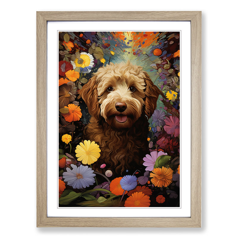 Labradoodle Dadaism 1 Piece Single Picture Frame Wall Art, 64cm H x 46cm W x 2cm D, Oak Framed