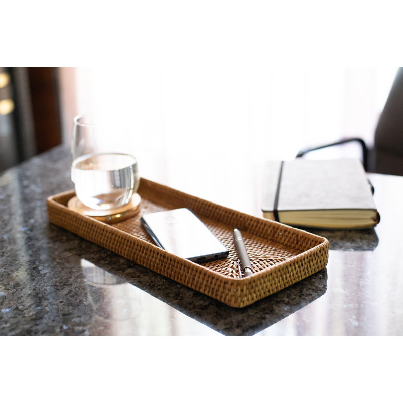 Artifacts Rattan Rectangular Vanity Tray, Honey Brown