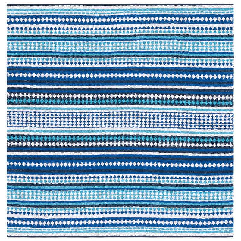 Brhianna Hand Woven Cotton Striped Rug, Square 6'