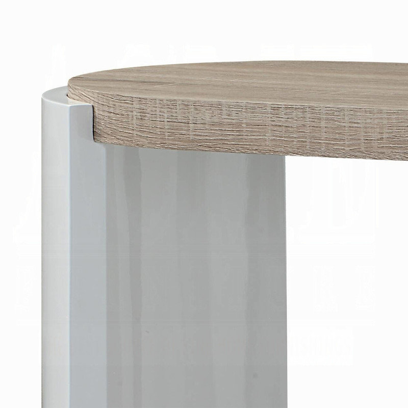 Oak and White High Gloss Sofa Table with Bottom Shelf