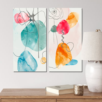 «Trendy Abstracts with Colorful Shapes IV», ensemble de 2 peintures