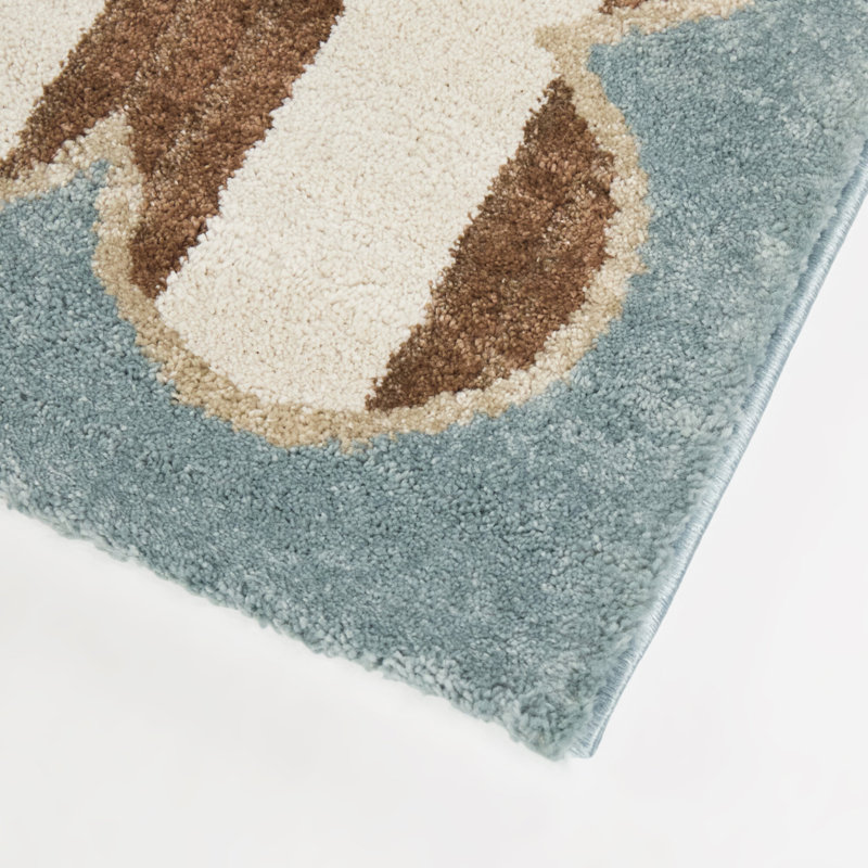 Tapis bleu / rouge Schroder, 5 pi 3 po x 7 pi