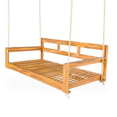 Patio Wooden Twin Size Porch Swing Daybed Frame, Garden Swing Bench Chair With 4 Hanging Ropes For Backyard,Outdoor,Natural