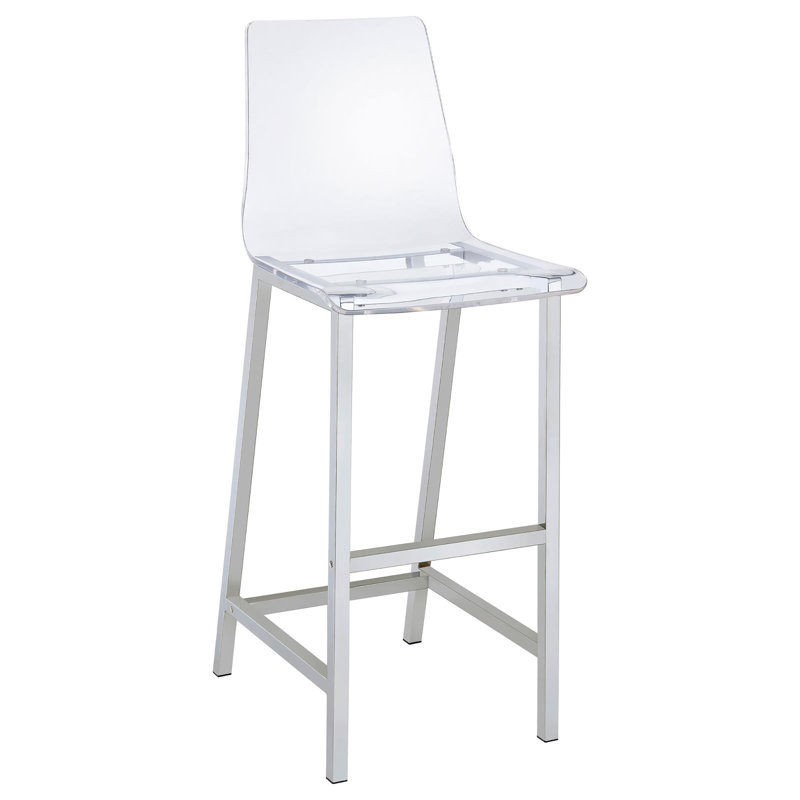 Tabouret de bar, L 17 po x l 21 po x H 46 po, acrylique et métal, ensemble de 2, tabouret de bar, transparent et chrome, dossier en acrylique incurvé avec base chromée