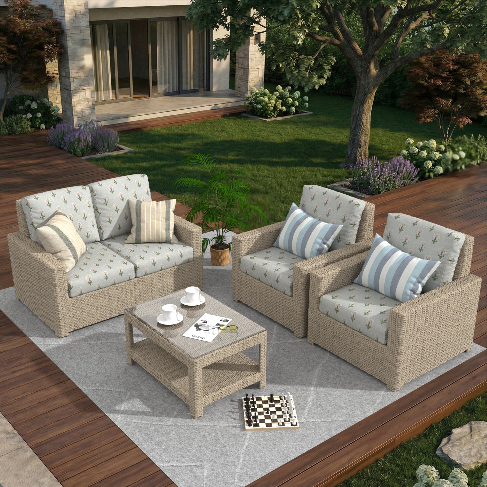 Henri 4-Person Sunbrella® Patio Seating Group, Mira Celeste