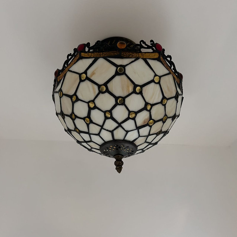 Luminaire de plafond en verre coloré Tiffany avec ampoules à DEL en cristal de couleur beige l 12 po x P 12 po x H 12 po