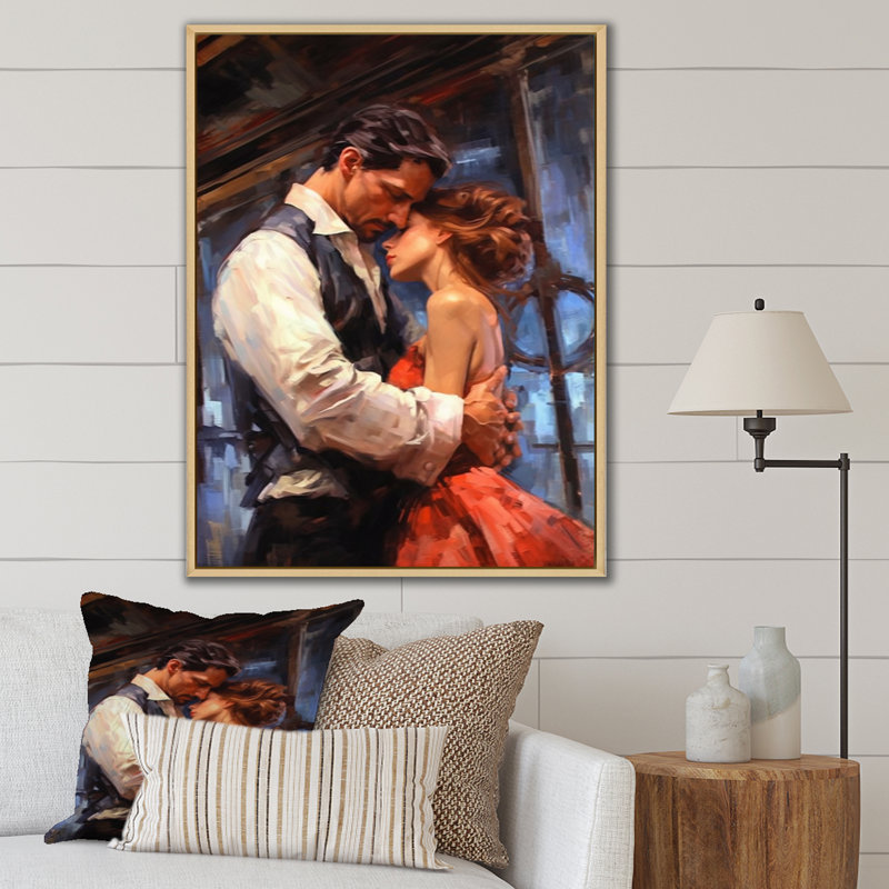 Couple dansant le tango, peinture I - Couple, art mural, H 32 po x l 24 po x P 1 po, Cadre flottant brun