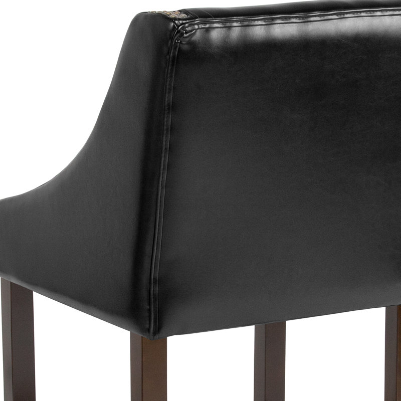 24" High Transitional Full Back Wooden Counter Height Stool with Accent Nail Trim, Black, Counter Stool (24” Seat Height)