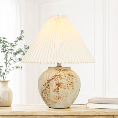 Lampe de table organique moderne en céramique de 48 cm (19 po) à une lumière avec abat-jour plissé en lin