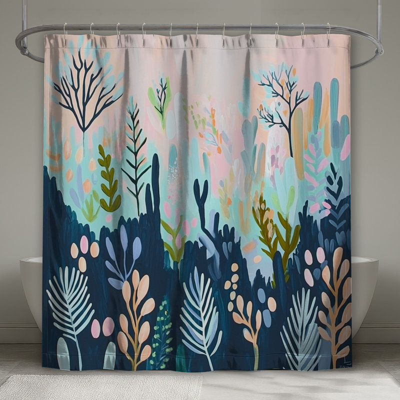 Rideau de douche Botanical - Boho, H 73 po x l 70 po, Motif floral vert