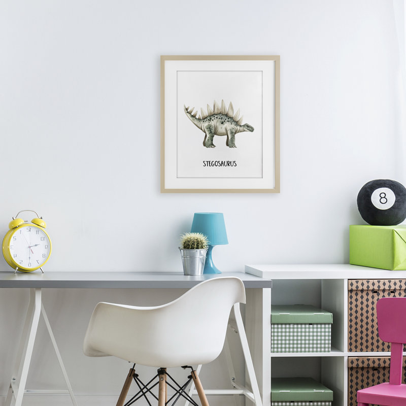 «Meet The Stegosaurus», reproduction d'art sous verre encadrée, par Christine Simpson Art, H 21 po x l 17 po