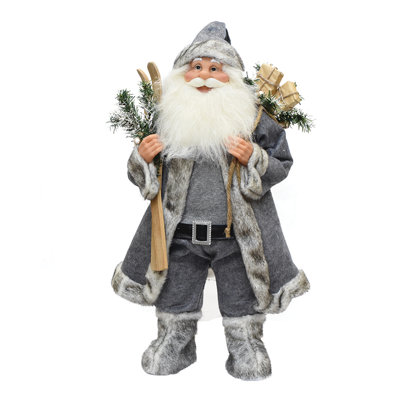 Figurine de père Noël 24,5 "gris et blanc debout avec skis
