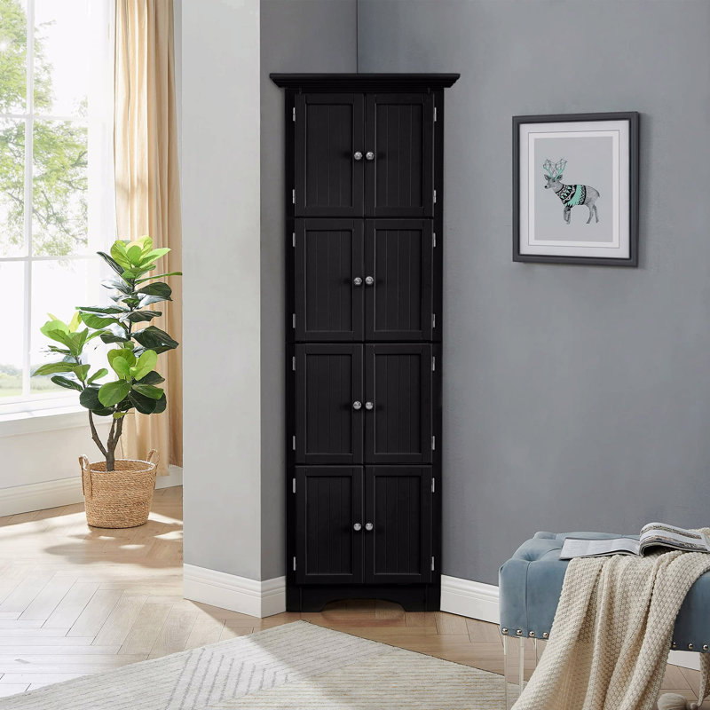 Tall Storage Cabinet With Doors And 4 Shelves, Black
