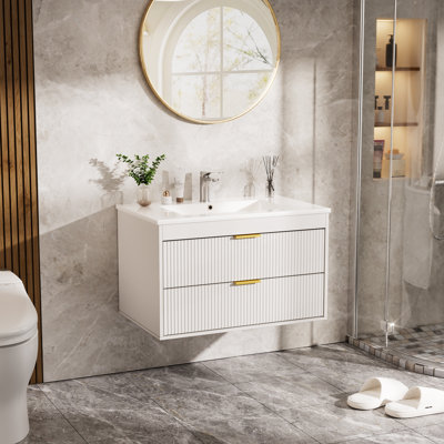 Meuble-lavabo flottant avec lavabo en céramique de 30 po avec lavabo en céramique Khari, 2 tiroirs, fermeture en douceur