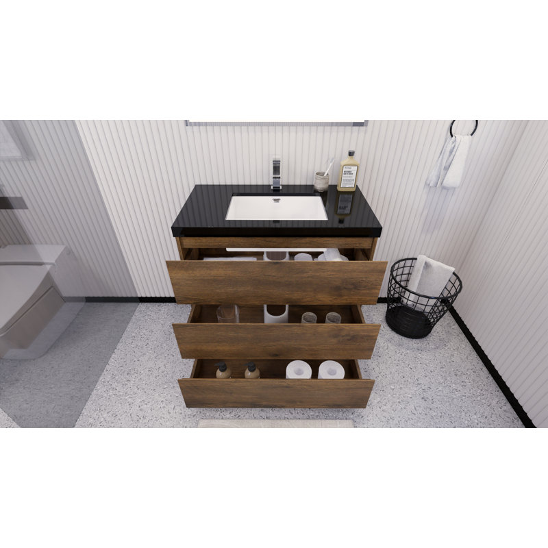 Santrice 35.5'' Single Bathroom Vanity with Acrylic Top, Rosewood